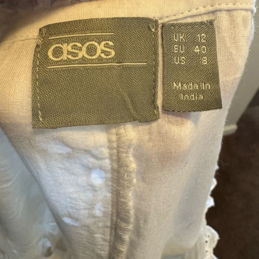 ASOS White Broderie Anglaise Dress Fit Flare Mini Square Neck Cotton 8 NEW - Picture 4 of 9